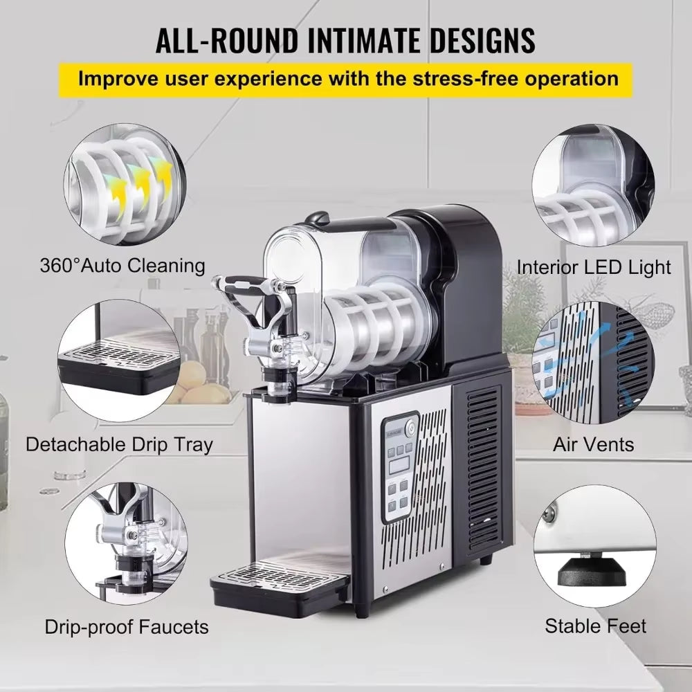 Commercial Snow Mud Machine, 3L/0.8 Gallon Food Grade PC Can, 290W 110V, Stainless Steel Smoothie Frozen Beverage Machine