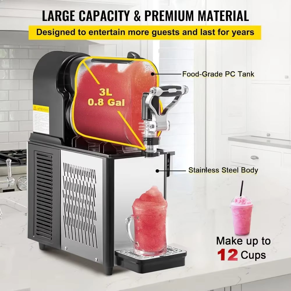 Commercial Snow Mud Machine, 3L/0.8 Gallon Food Grade PC Can, 290W 110V, Stainless Steel Smoothie Frozen Beverage Machine
