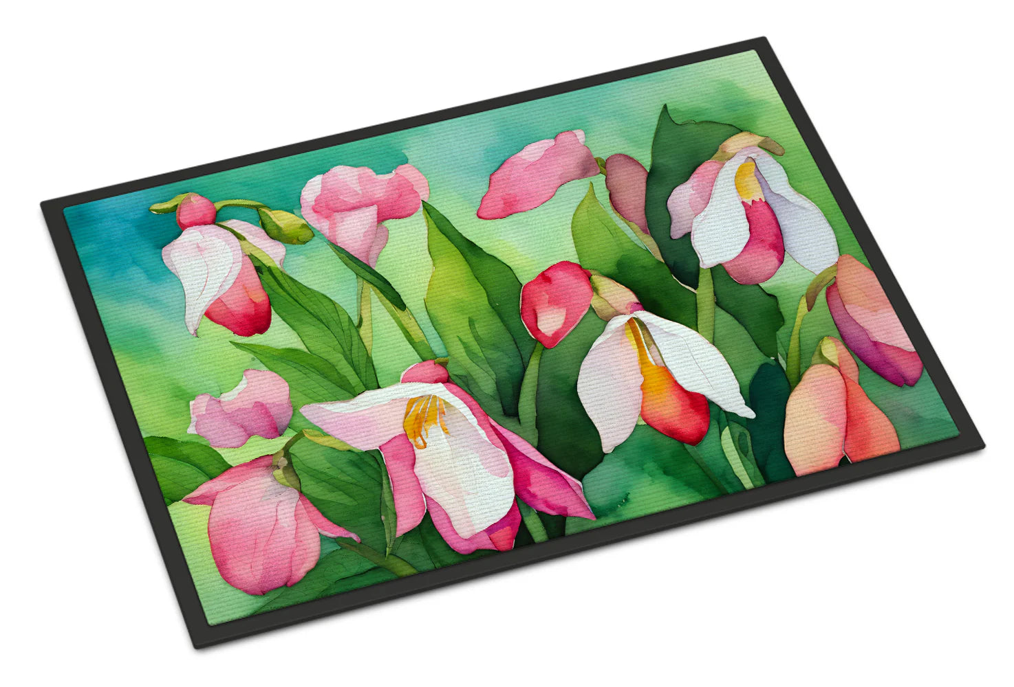 Minnesota Pink and White Lady�S Slippers in Watercolor Doormat