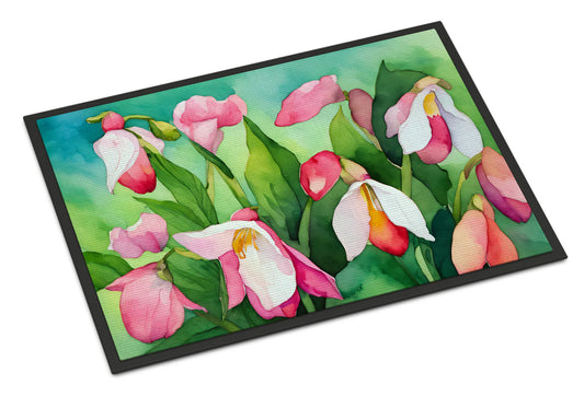 Minnesota Pink and White Lady�S Slippers in Watercolor Doormat