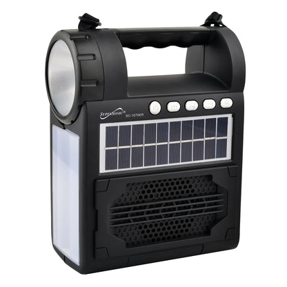 Supersonic Solar Power Speaker W FM Radio, Flashlight, Lantern & Phone Stand (SC-1075ER)
