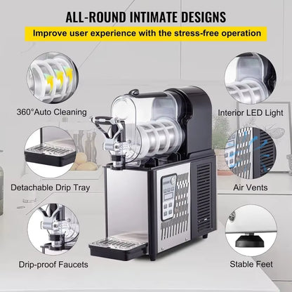Commercial Snow Mud Machine, 3L/0.8 Gallon Food Grade PC Can, 290W 110V, Stainless Steel Smoothie Frozen Beverage Machine