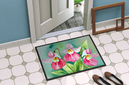 Minnesota Pink and White Lady�S Slippers in Watercolor Doormat