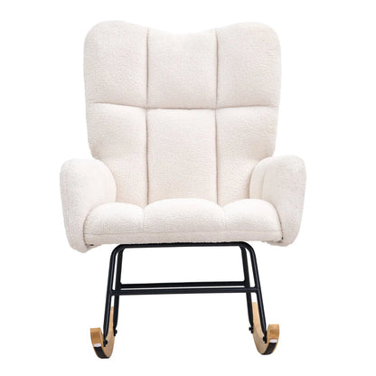 VEVOR Rocking Chair Nursery, Glider Rocking Chair with Soft Seat and High Backrest, Electric Chair 250 Lbs Weight Capacity Teddy Fabric, Upholstered Glider Rocker Chair for Nursery, Bedroom, Living Room, Ivory White