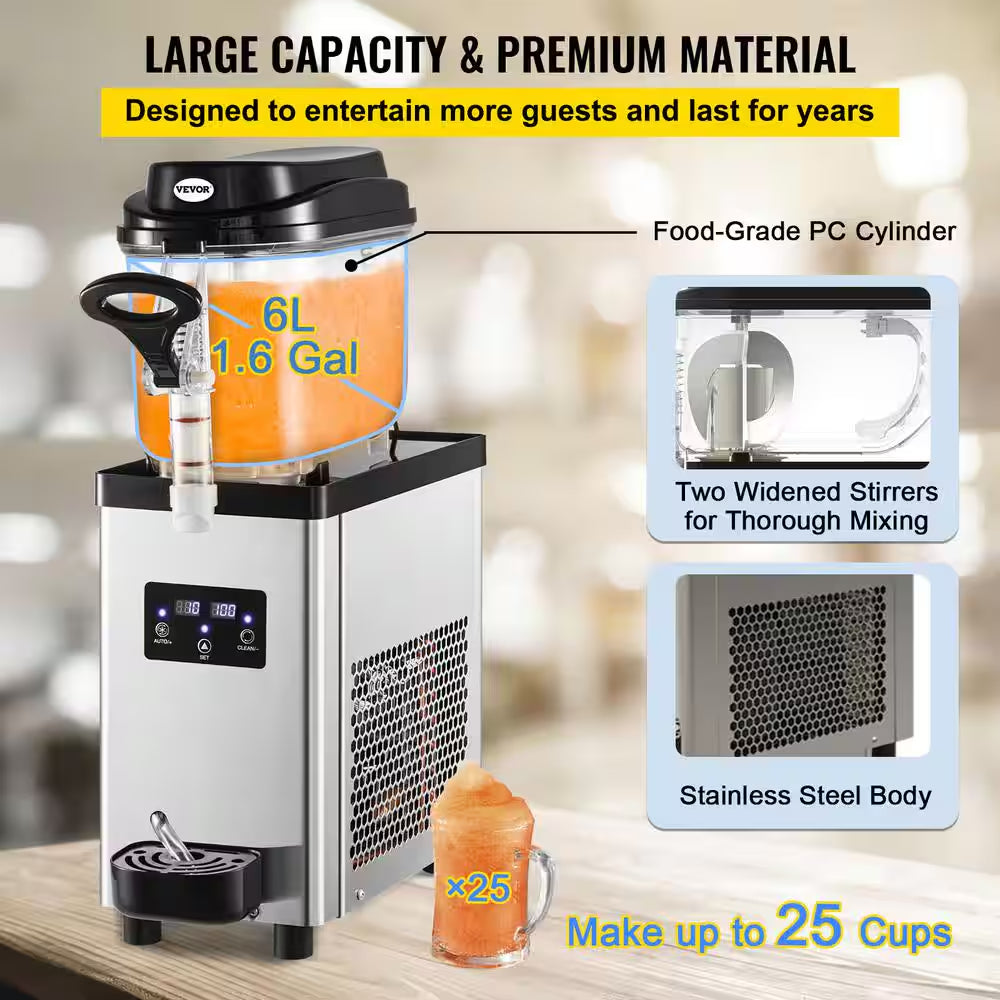 Commercial Slushy Machine 203 Oz. 25 Cups Single-Bowl Snow Cone Machine 300W Margarita Smoothie Frozen Drink Maker